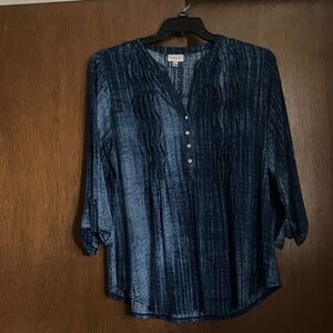 Avenue Navy Pintuck Blouse